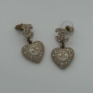 CHANEL Gold and Silver Heart Earrings
